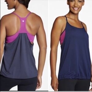 Fabletics Athletic Tank Top with Built-in Bra Dark Gray tank and Purple bra XS
